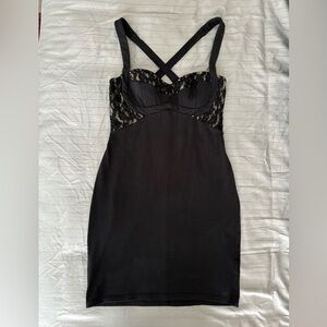 Moda International Black Mini Dress with Lace Detail